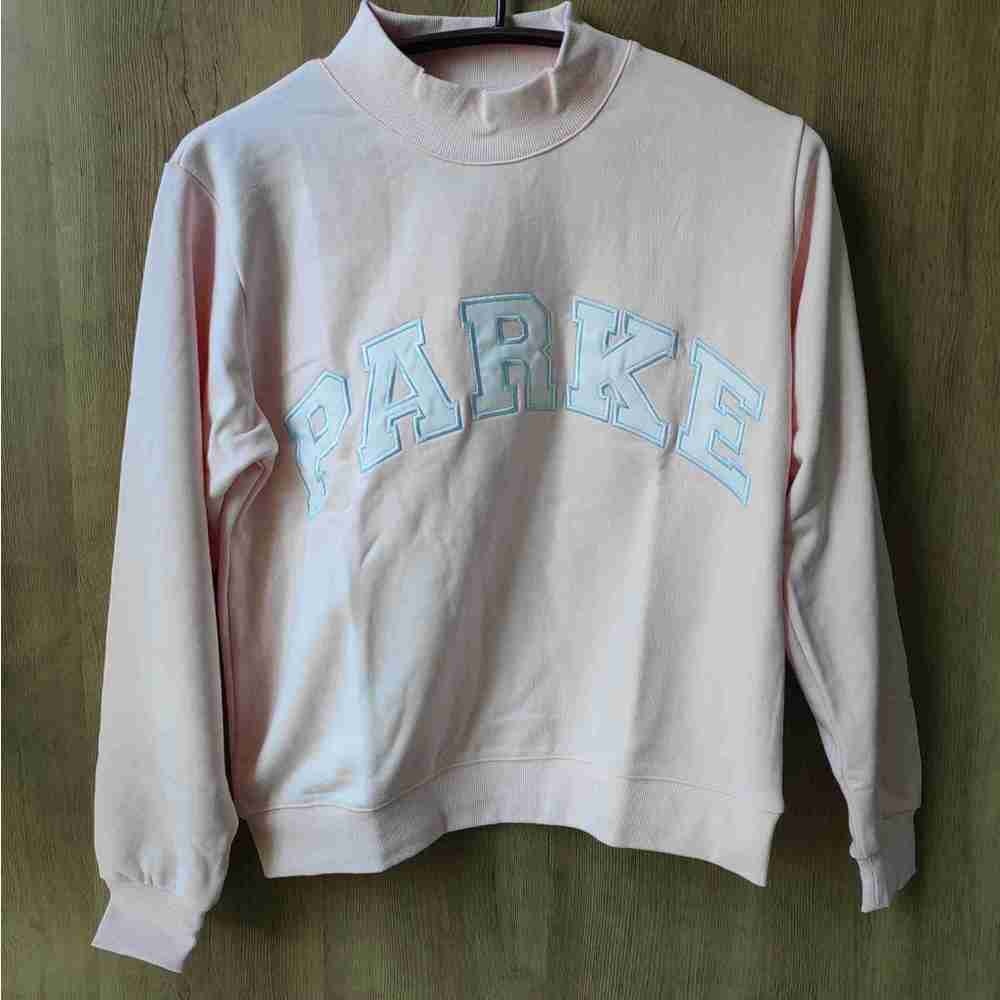 Parke Pink PARKE Logo Sweatshirt Mock Neck Preppy Oversized Cozy Pullover - Picture 3 of 7
